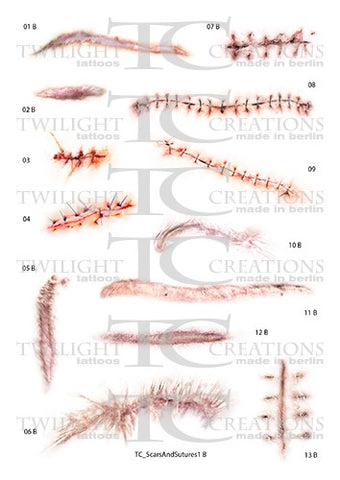 Twilight Creations Temporary Wound Tattoo - Scars and Sutures 1 B