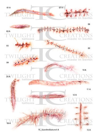 Twilight Creations Temporary Wound Tattoo - Scars and Sutures 1 A
